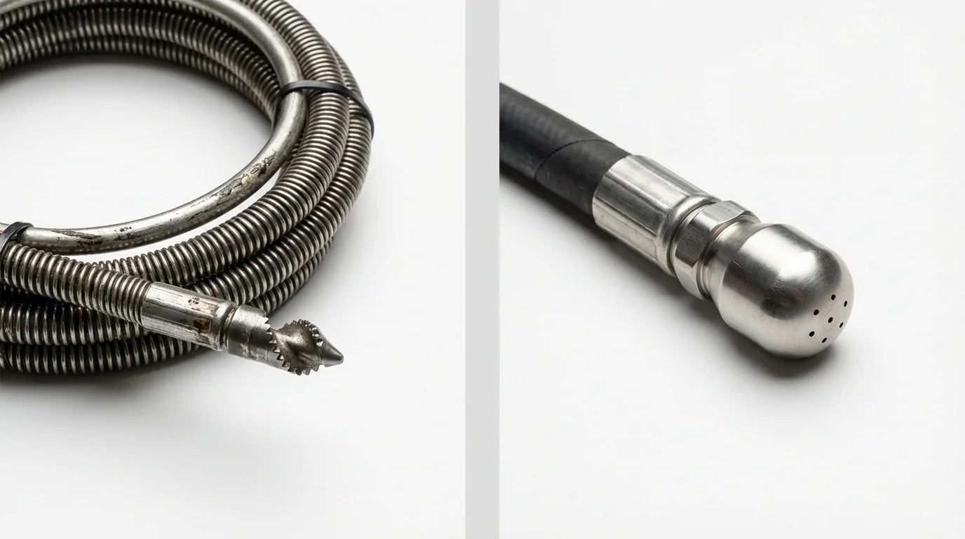 Drain snake cable and hydro jetting nozzle used for drain cleaning in Naples, NY